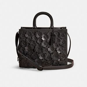 Coach All Black Rogue 30 Bag With Tea Rose